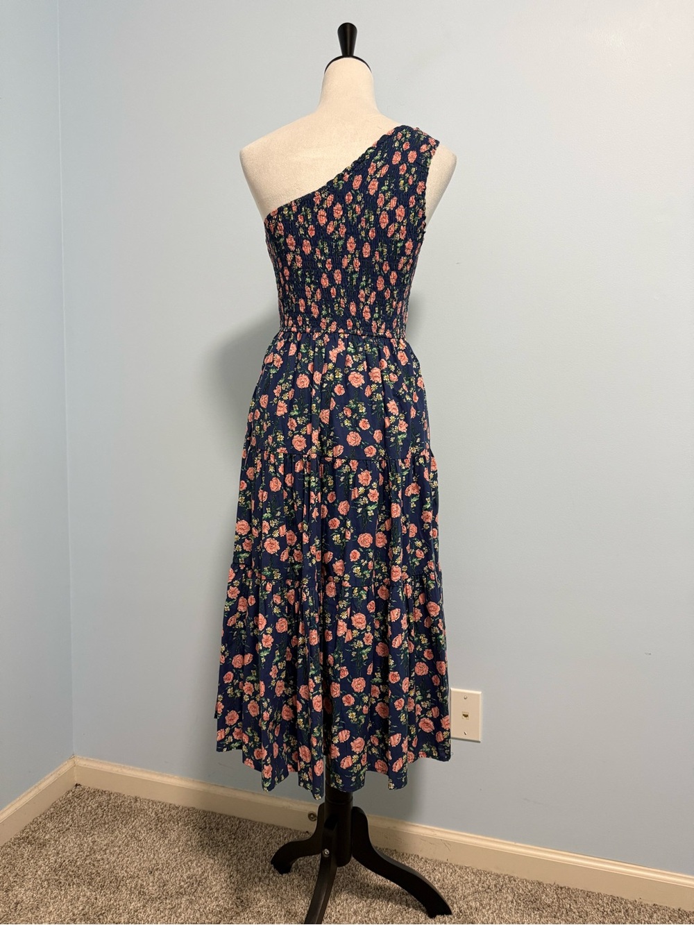 Lulus You Grow Girl Navy Floral Print One-Shoulder Midi Dress Size S - Picture 4 of 8